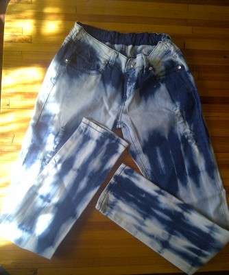 Ladies Blue & White Splashed & Slashed Denim Size 30