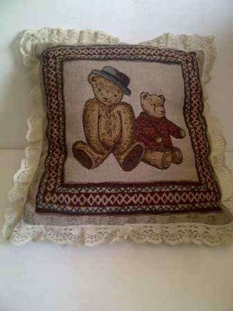 Another Old Style Teddy Design Scatter Cushion with Lace Frill