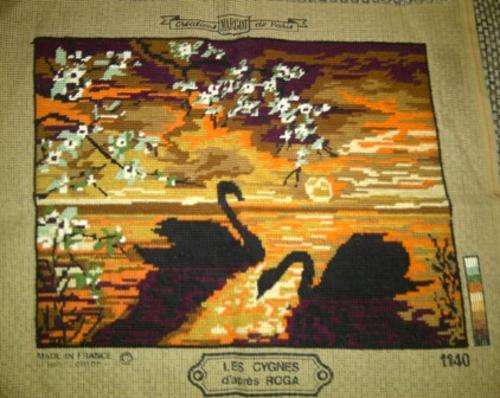 Unframed Finished Tapestry of Swans at Sunset Scene (Postage R30)