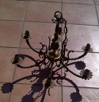 Ornate Brass & Metal Six Point Chandelier