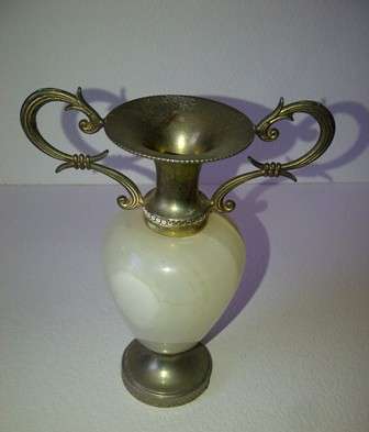 Ornate Small Metal & Oval Marble Vase - 10cm x 8cm
