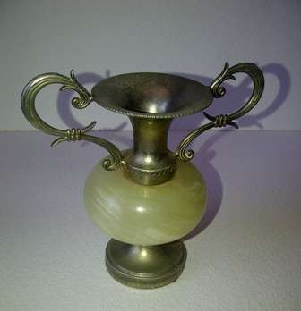 Ornate Small Metal & Broader Marble Vase