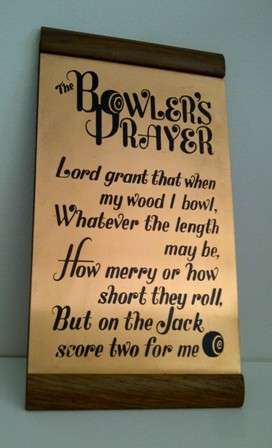 Cute " Lawn Bowlers Prayer "Copper Ware Wall Plaque (Postage R35)