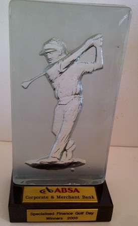 Stunning ABSA Glass Engraved Golf Trophy on Marble Stand
