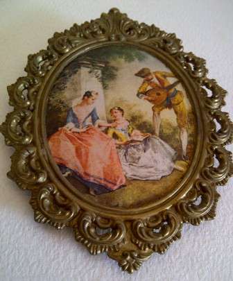 Decorative Art on Silk in Decorative Metal Frame - 13cm x 10cm
