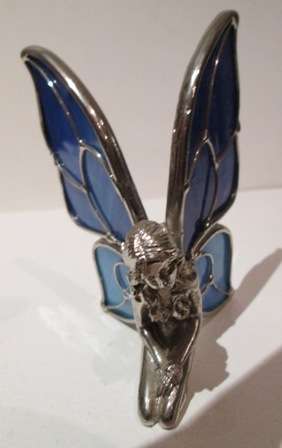 Stunning Metal Fairy Figurine with Stained Glass Wings