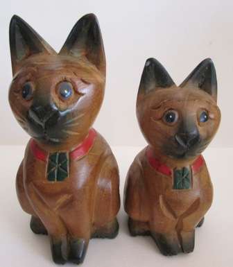 Gorgeous Pair of Wooden Carved Cats