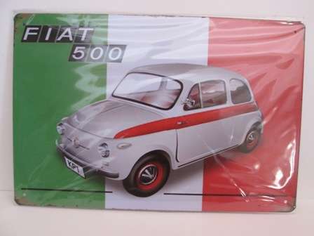 Fiat 500 Tin Metal Wall Hanging Plaque