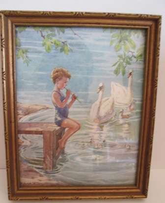 Vintage 1950's Margaret Tarrant "Enchanting Music" Print in Ornate Frame