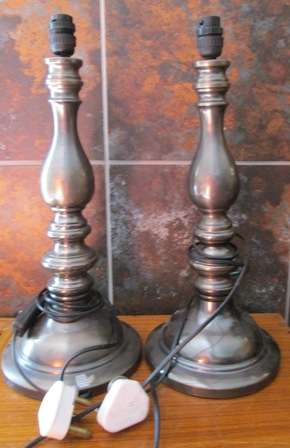 Pair of Large Broad Based Chrome Plated Lamps - No Lampshades