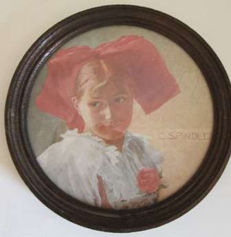 Vintage Spindler Print in Round Wooden Frame