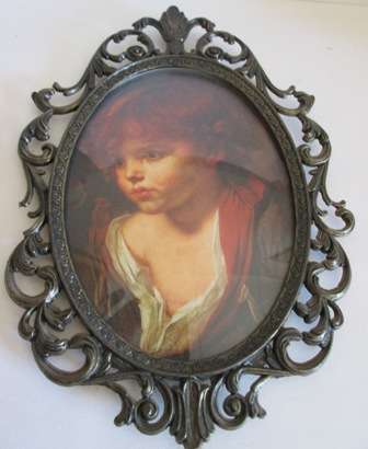 Medium Size Victorian Print in Ornate Metal Frame & Glass