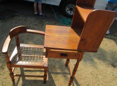 Vintage Quality Wooden Riempies Chair with Writing Bureau for Lucas Only