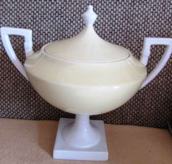 Exquisite Global View Light Yellow & White Tureen with Double Handles