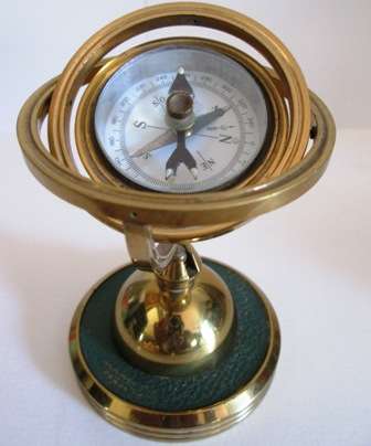 Small Compass in Decorative Rotating Brass Stand