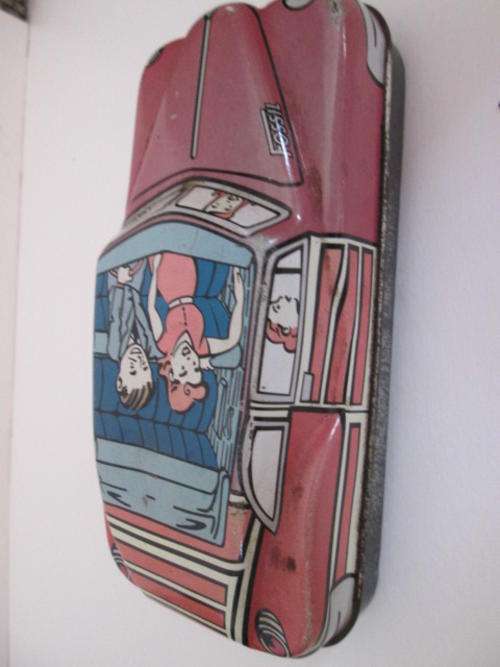 Vinatge Metal Car Shaped FOSSIL Tin