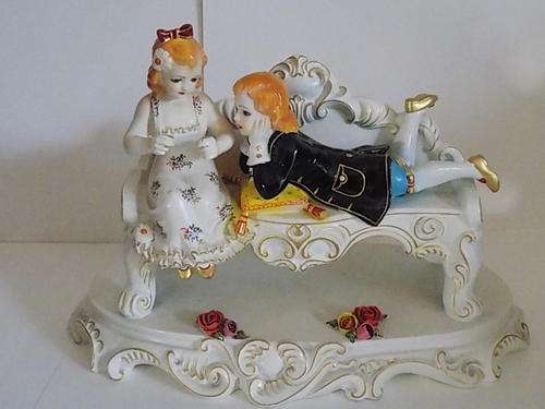 Exquisite Victorian Children on Bench Figurine - Made in Portugal Numbered