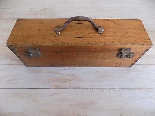Very Old Wooden Oak Tool Box with Dovetail Joints