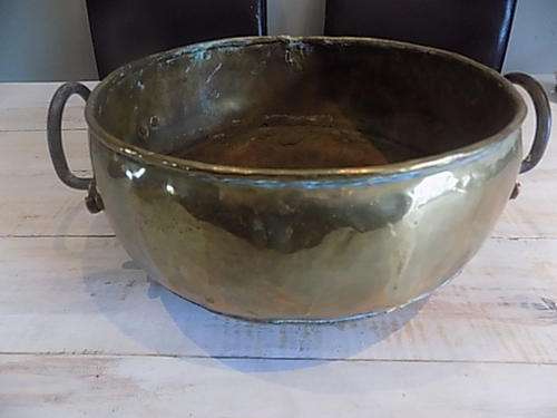 Old Large Hand Beaten Brass Vase with Solid Metal Handles
