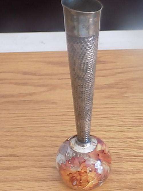 Silver Plated Slim Vase with Dry Flowers in Glass Bulb Stand
