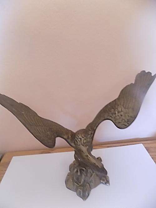 Large Brass Cast Eagle with Spread Wings on Stand