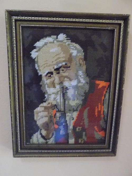 Framed Tapestry of Old Man Smoking a Pipe