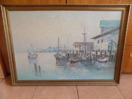 Large Boats at Dockside Oil Painting