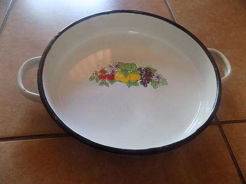 Vintage Enamelware Bowl with Two Handles