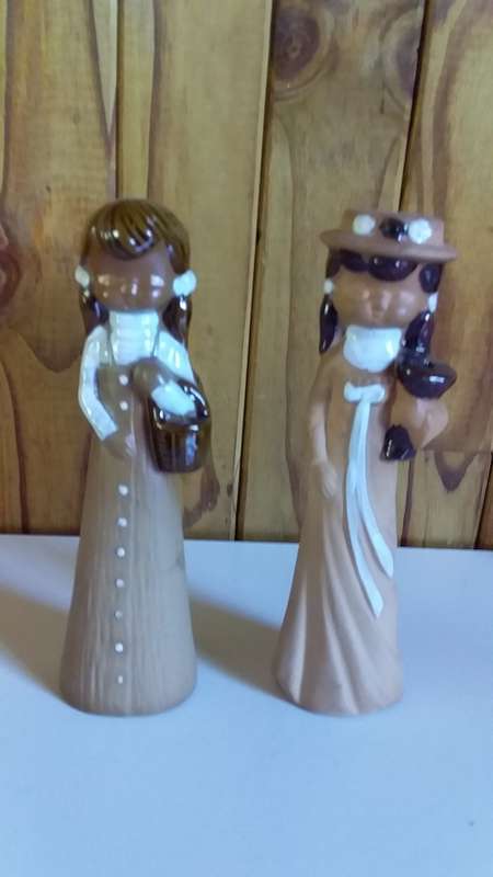 Set of Old Partially Glazed Clay Girl Figurines