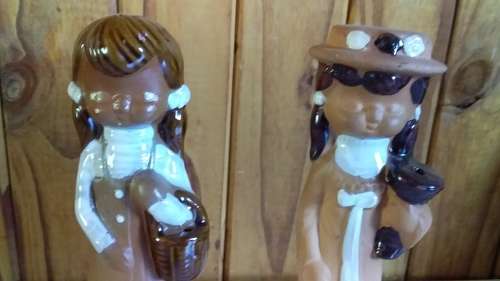 Set of Old Partially Glazed Clay Girl Figurines