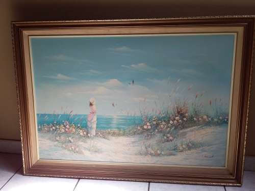 Large Serene Seascape Oil Painting in Attractive Frame - Post Net R200 or Free Collection