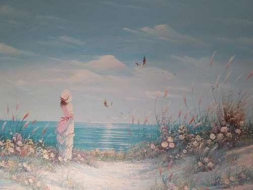 Large Serene Seascape Oil Painting in Attractive Frame - Post Net R200 or Free Collection