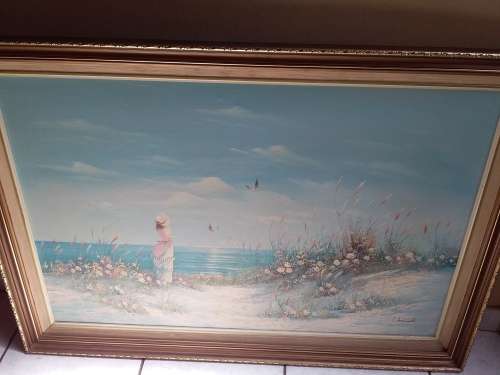 Large Serene Seascape Oil Painting in Attractive Frame - Post Net R200 or Free Collection