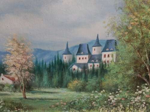 Large Oil Painting - Hidden Castel - Signed by Artist