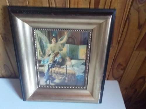 Vintage Girls Praying Print in Broad Frame
