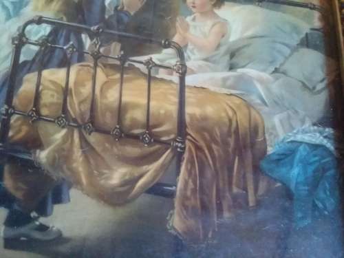 Vintage Girls Praying Print in Broad Frame