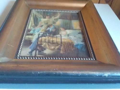 Vintage Girls Praying Print in Broad Frame