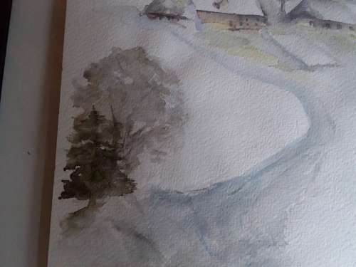 Chalets Covered in Snow Watercolour Painting in Cheap Frame