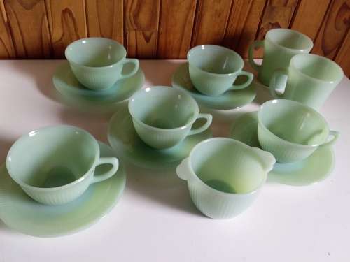 Five Duos and Two Mugs - Cups and Saucers From Fire-King Oven Ware USA