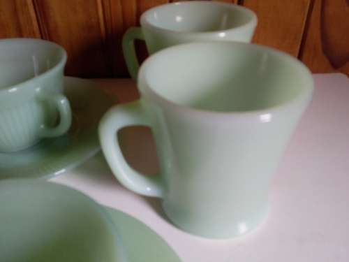 Five Duos and Two Mugs - Cups and Saucers From Fire-King Oven Ware USA