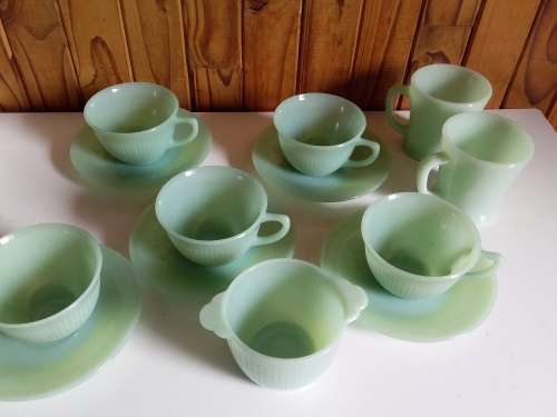 Five Duos and Two Mugs - Cups and Saucers From Fire-King Oven Ware USA