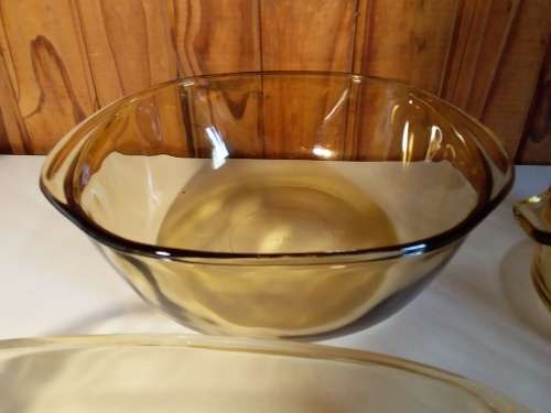 Set of Four Vintage Honey Amber Baking Bowls/Dishes - Stamped `Mexico` Similiar to Pyrex