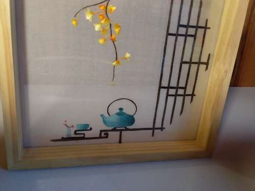 Hanksugi Japan Fine Embroidery Art in Pine Frame