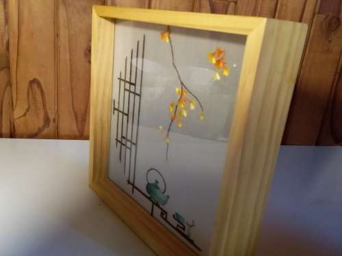 Hanksugi Japan Fine Embroidery Art in Pine Frame