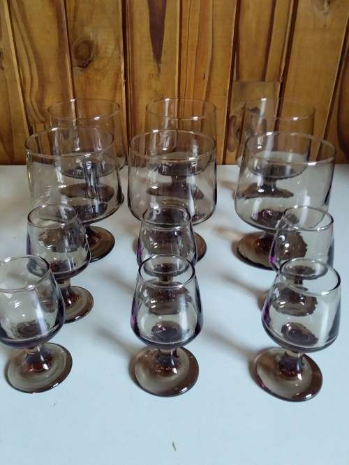 Set of Six Smokey Cognac and Six Snapps Glasses
