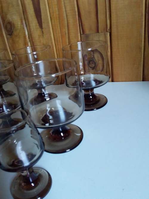 Set of Six Smokey Cognac and Six Snapps Glasses