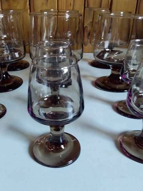 Set of Six Smokey Cognac and Six Snapps Glasses