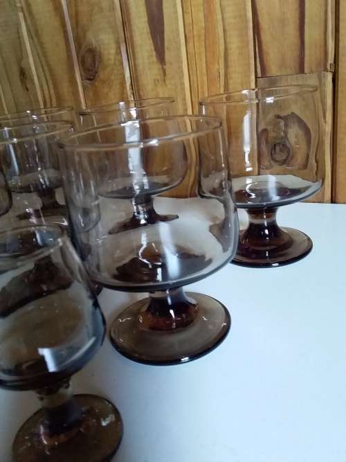 Set of Six Smokey Cognac and Six Snapps Glasses