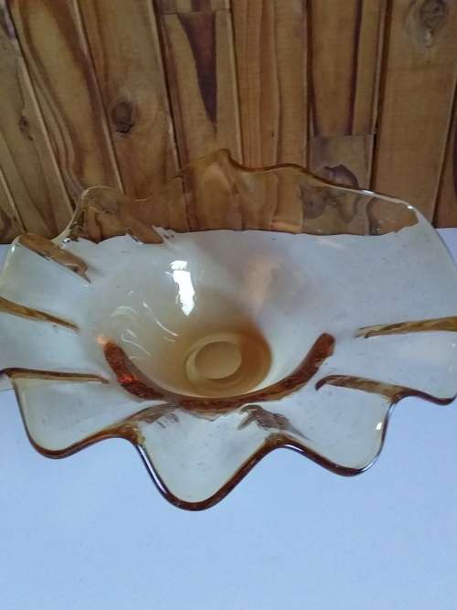 Large Amber Oyster Glass Bowl