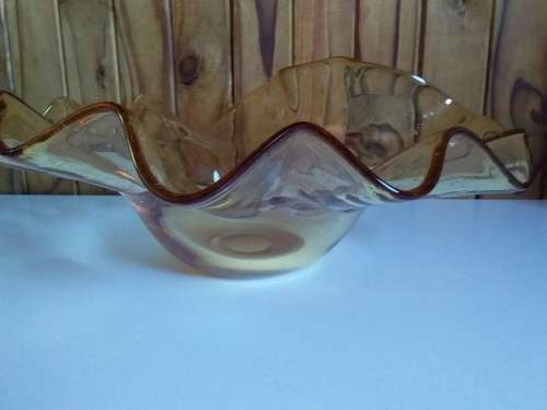 Large Amber Oyster Glass Bowl